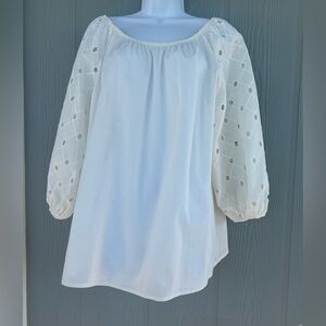 157*.A NEW DAY Women’s Ivory Shirt Blouse Eyelet Puff Sleeves.